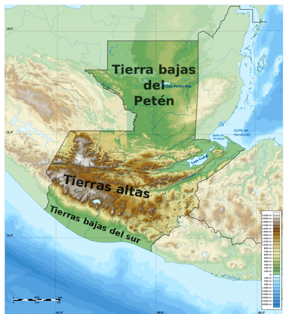 Mapa en relieve de Guatemala