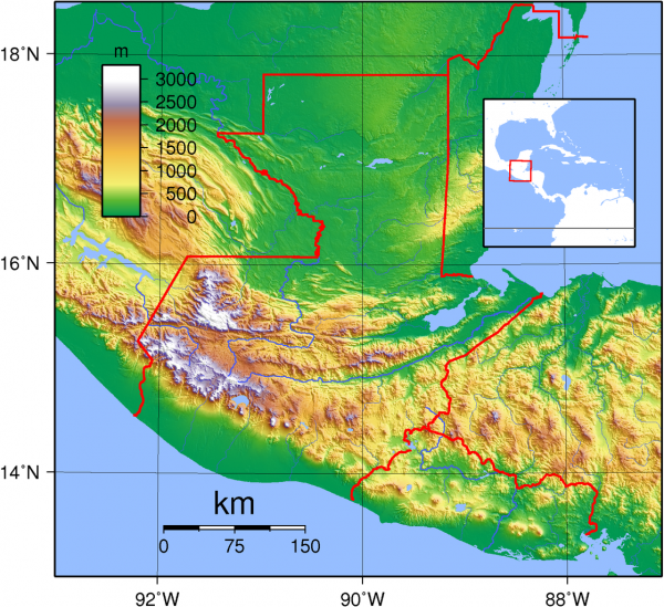 Mapa en relieve de Guatemala