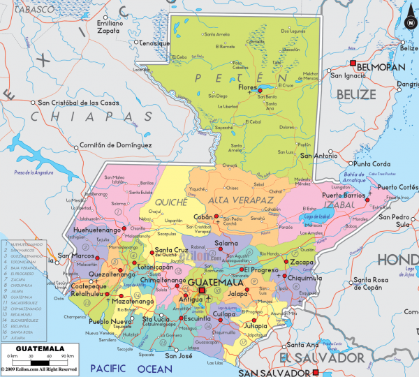 Mapa político de Guatemala