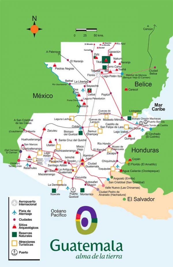 Mapa turístico de Guatemala